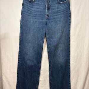 Levi's Premium Ribcage Straight-Leg Women’s Jeans Button Fly Medium Blue Wash